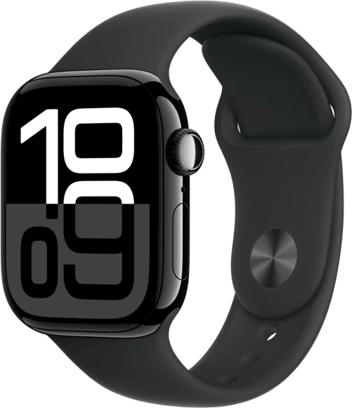 Apple Watch Series 10 GPS avec boîtier aluminium 42 mm coloris onyx et bracelet sport noir - taille M/L