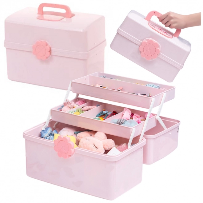 Organisateur rose pour bijoux et accessoires cosmétiques