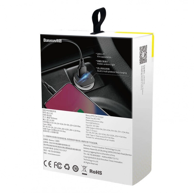 Chargeur rapide de voiture Baseus 30W noir
