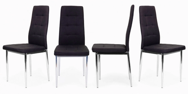 Ensemble de 4 chaises noires pour le salon et la salle à manger avec pieds chromés