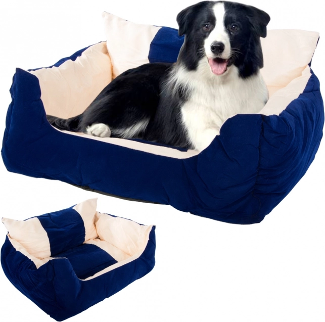 Panier doux pour chiens et chats Taille L à bords hauts, bleu‑beige