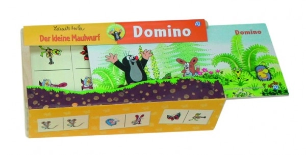 Domino Krtek jeu de société en bois 28 pièces dans une boîte en bois 18x11x5cm