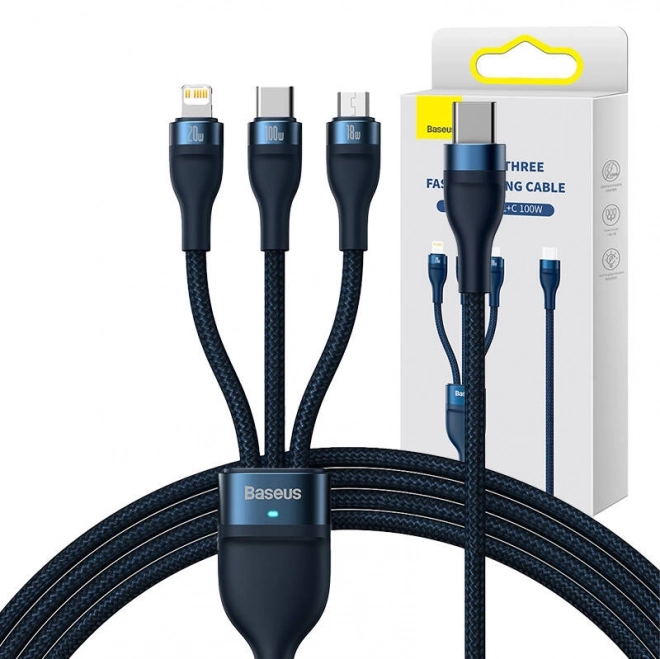 Câble Baseus pour charge rapide avec 3 connecteurs: USB-C, Lightning et Micro USB, 100W