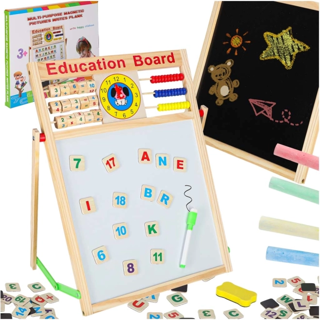 Tableau magnétique réversible pour enfants avec boulier et horloge 42 × 32,5 cm