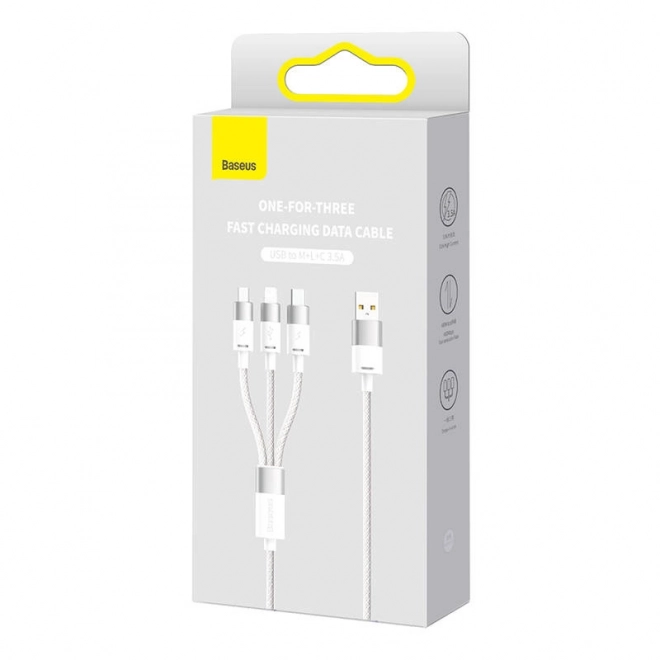 Câble 3en1 USB Baseus série StarSpeed, USB-C + micro + Lightning 3,5A, 1,2 m (blanc)