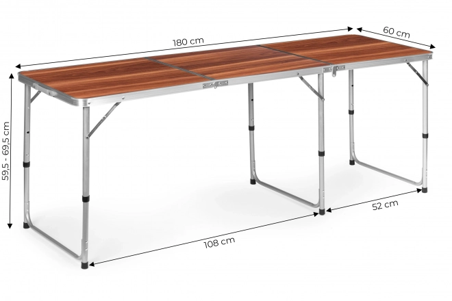 Table de camping pliant 180 x 60 cm marron
