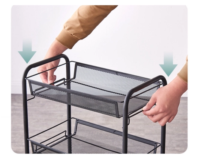 Chariot de salle de bain, étagère de cuisine avec quatre grands étagères - noir