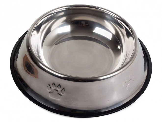 Bol en métal pour chiens et chats avec surface argentée et base en caoutchouc 1,3 l