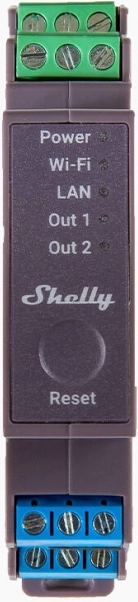 Relais Shelly Pro 2 à deux canaux pour rail DIN avec Wi‑Fi et LAN