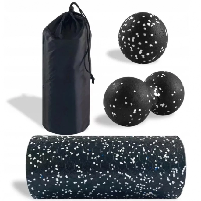 Ensemble de massage 3 en 1 avec rouleau et balles – Noir et blanc