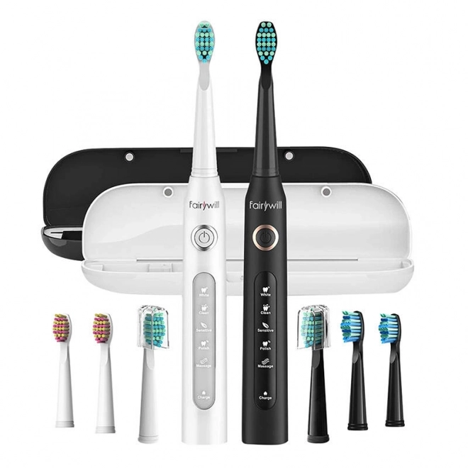 Brosses à dents soniques avec jeu de têtes et étui FairyWill FW-507 (noir et blanc)