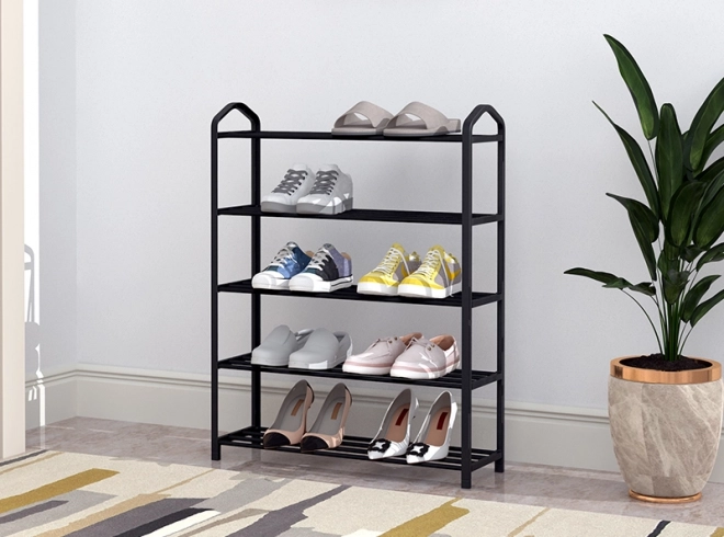 Étagère à chaussures en métal avec 5 étagères, noir
