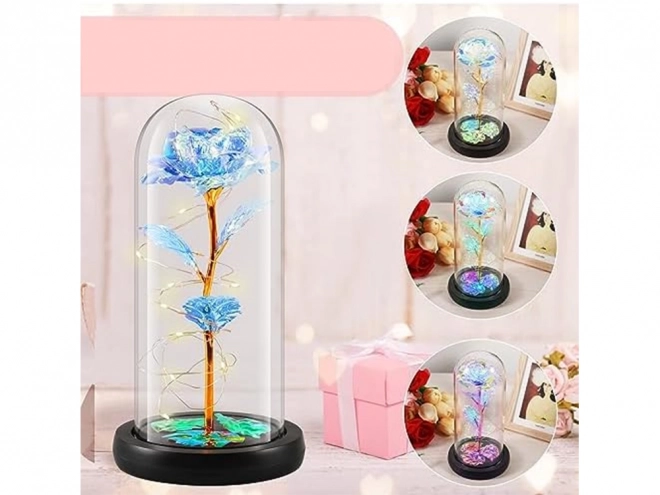 Rose éternelle dans un dôme en verre avec éclairage LED