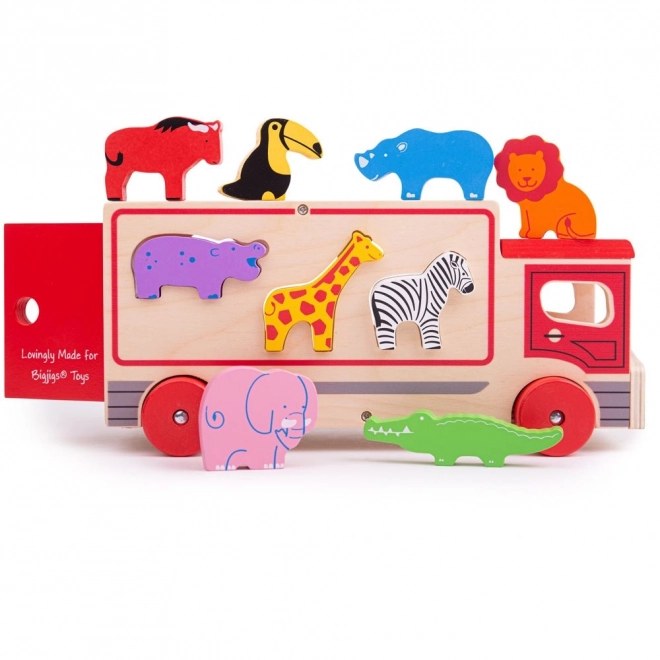 Bigjigs Toys Voiture en bois avec animaux safari