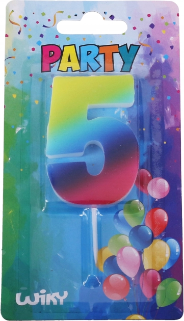 Bougie de fête chiffre 5 arc-en-ciel