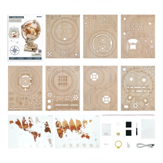 RoboTime Puzzle mécanique 3D en bois Globe lumineux
