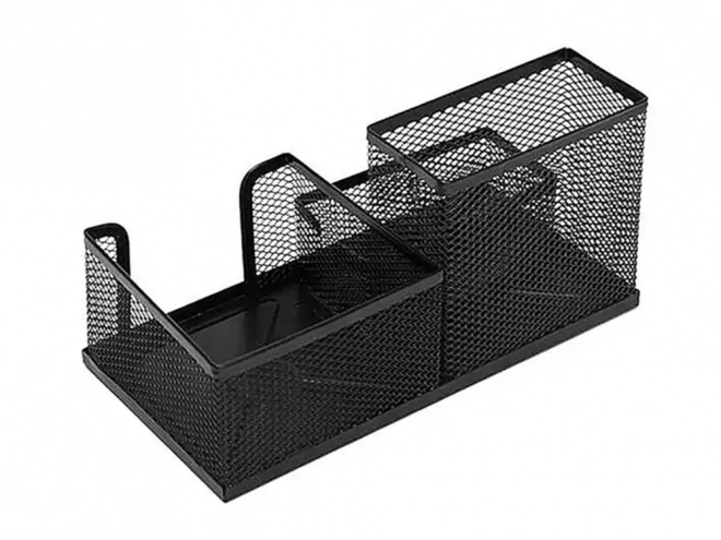 Organisateur de bureau en maille noire avec 3 compartiments