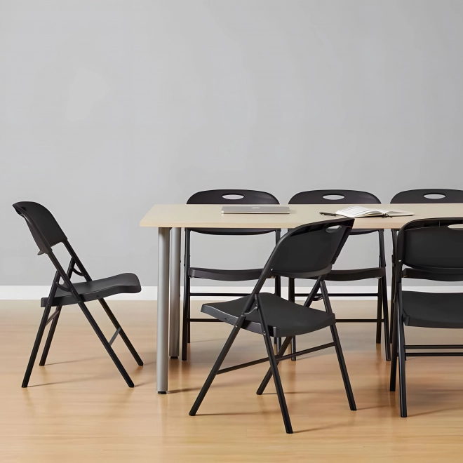Ensemble de 2 chaises pliantes ModernHome, structure en métal, HDPE, noir
