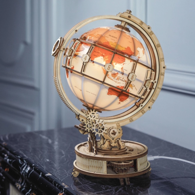 RoboTime Puzzle mécanique 3D en bois Globe lumineux