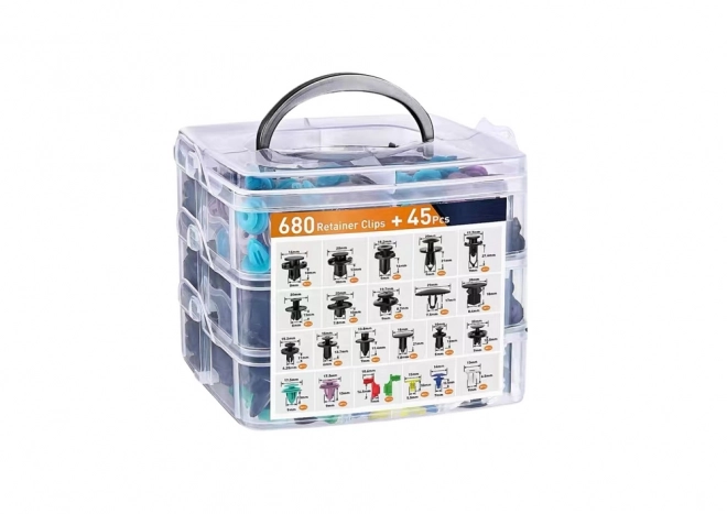 Ensemble d'attaches automobiles dans un organiseur 23 tailles 680 pcs