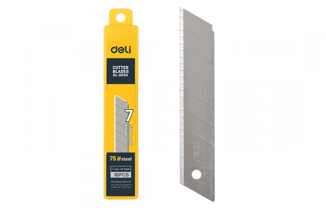 Couteau 25 mm 10 pcs tête de lame Deli Tools EDL-DP05 (argent)