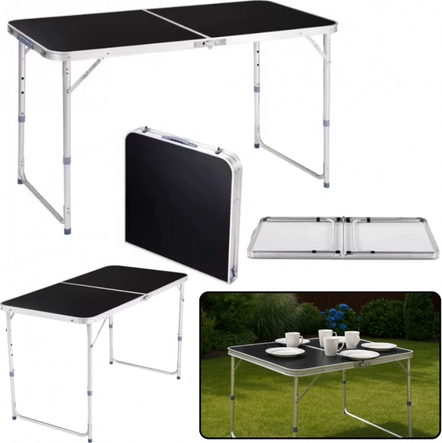 Table de camping pliable avec hauteur réglable 120x60 cm noir