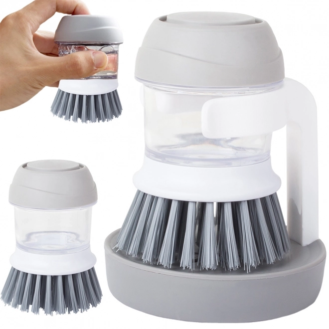 Distributeur de liquide pour brosses de cuisine pour le lavage et le récurage de la vaisselle, avec support – gris