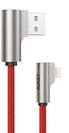 Câble USB en nylon rouge - Lightning 2m avec angle de 90 degrés