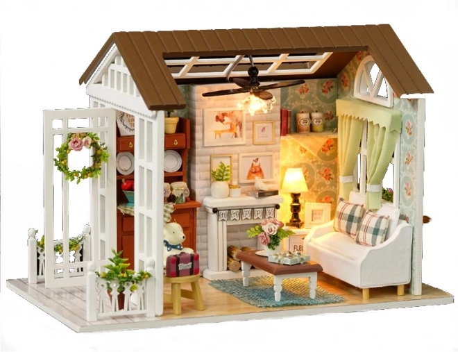 Maison de poupées en bois - modèle salon avec LED