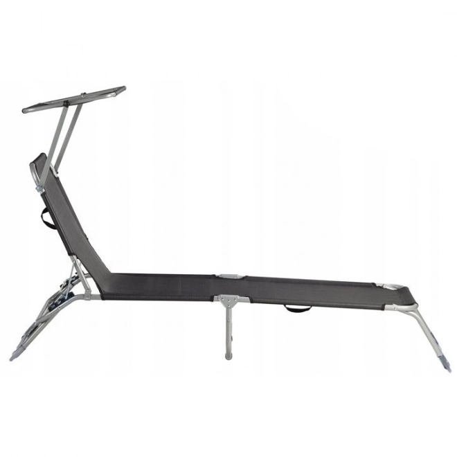 Chaise longue, chaise longue, fauteuil de jardin réglable avec auvent, noir