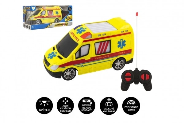Ambulance RC Auto plast 20cm télécommandée 27MHz à piles avec lumière en boîte 28x13x11cm