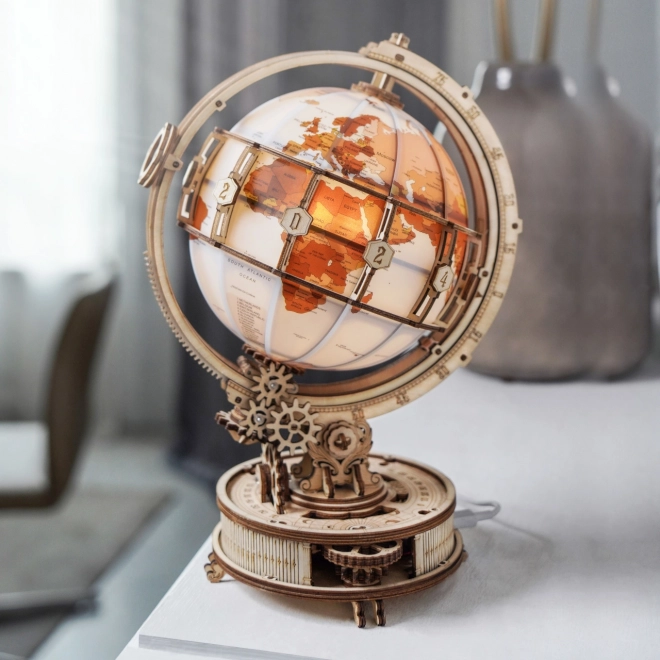 RoboTime Puzzle mécanique 3D en bois Globe lumineux