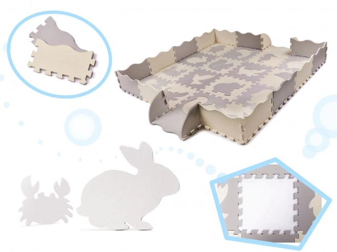 Puzzle mousse beige contrastée avec animaux