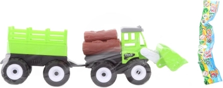 Tracteur avec chargeur et remorque