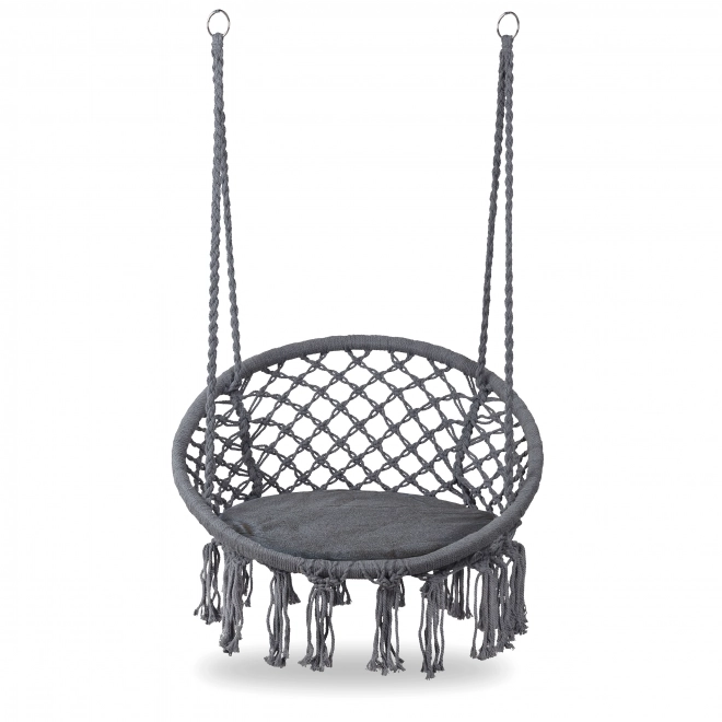 Chaise suspendue Boho avec coussin, balançoire de jardin, grise