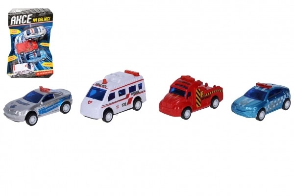 Voitures Action sur l'autoroute 4 pcs en plastique 6cm à rétro-friction sur carte