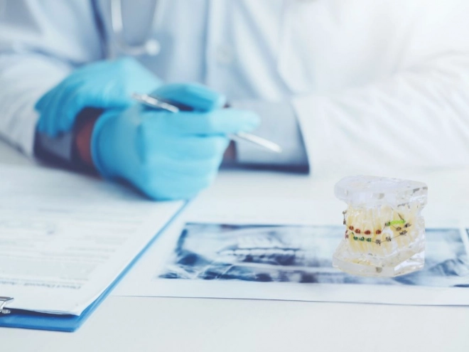Modèle dentaire avec appareils orthodontiques