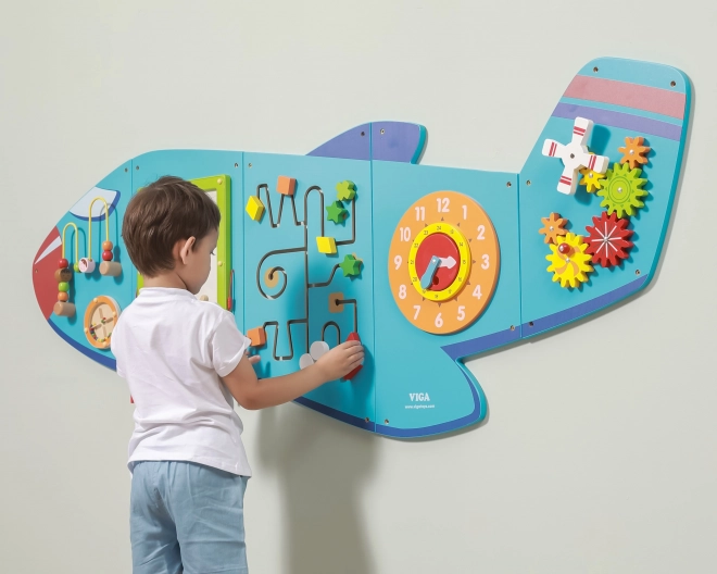 Tableau sensoriel mural en bois Avion VIGA Montessori