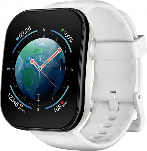 Montre connectée avec bracelet blanc et écran noir