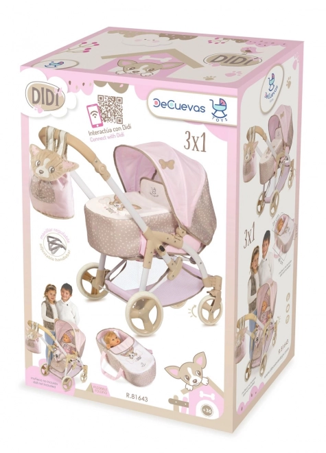 DeCuevas 81643 Poussette pliable pour poupées 3 en 1 avec sac de transport DIDI 2021 - 75 cm