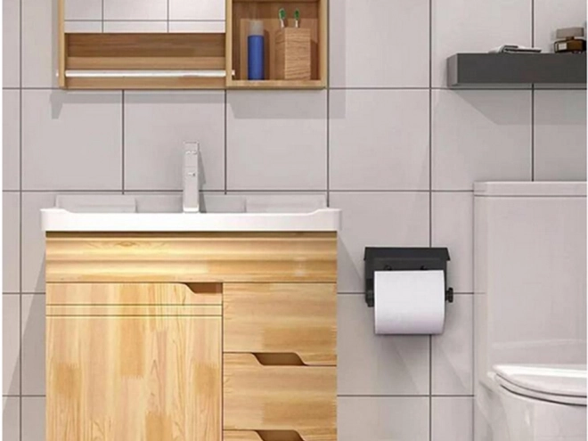 Support papier toilette en acier avec étagère pour téléphone noir