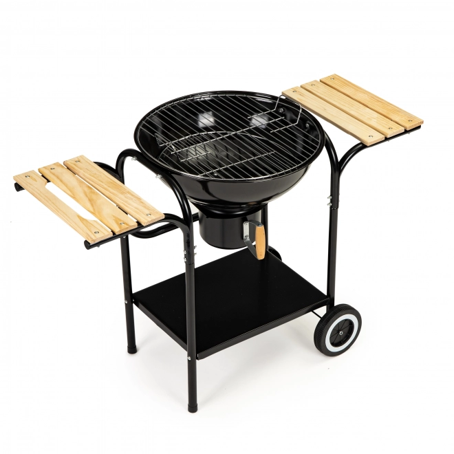 Gril de jardin au charbon de bois avec couvercle et étagères, grille et bac à cendres