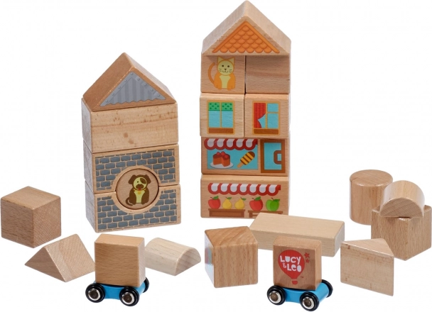 Lucy & Leo ville – ensemble de blocs en bois avec deux petites voitures, 25 pièces