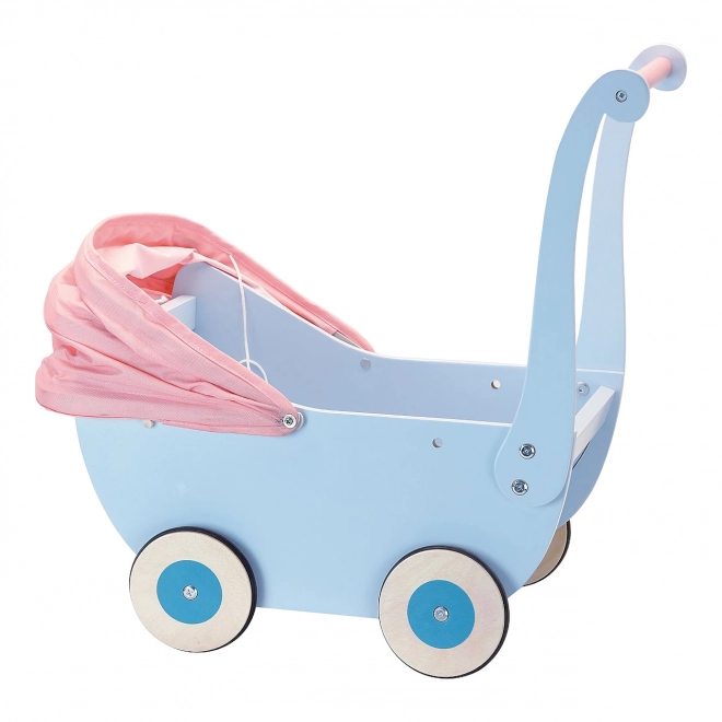 Petitcollin Poussette en bois bleue (pour poupée jusqu'à 40 cm)