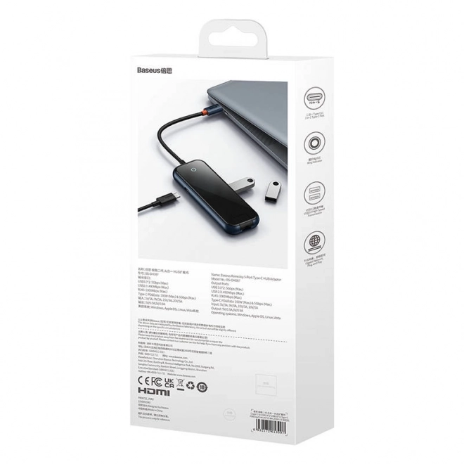 Baseus AcmeJoy 5v1 USB-C Hub avec 2x USB 3.0, USB 2.0, USB-C PD et RJ45