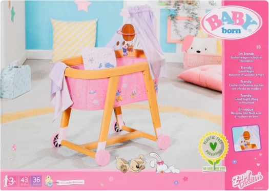 Lit bébé à roulettes pour poupées BABY BORN avec baldaquin
