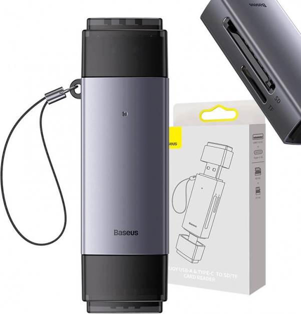Baseus lecteur de cartes mémoire SD/TF USB et USB-C gris