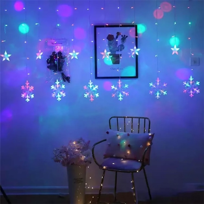 Lumières LED de Noël flocons et étoiles rideau 138LED