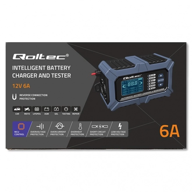 Chargeur intelligent à microprocesseur avec testeur de batterie et fonction de réparation 12V | 6A | LCD | Chargeur de batterie AGM LiFePO4 GEL