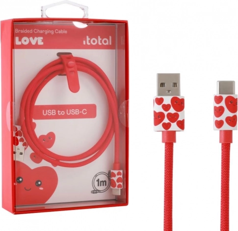 Câble de charge USB‑C avec petits cœurs avec sangle en silicone